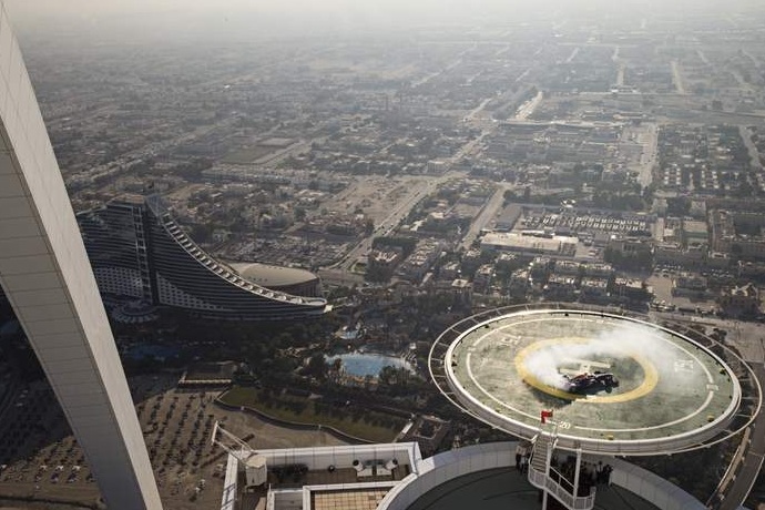 MEGA Red Bull F1 Donuts on Burj's helipad