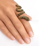 Black Crystal Gold-Plated Coiled Snake Ring