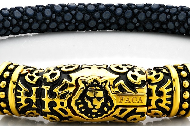 FACA 18k Gold Bracelet with Black Leather (2)