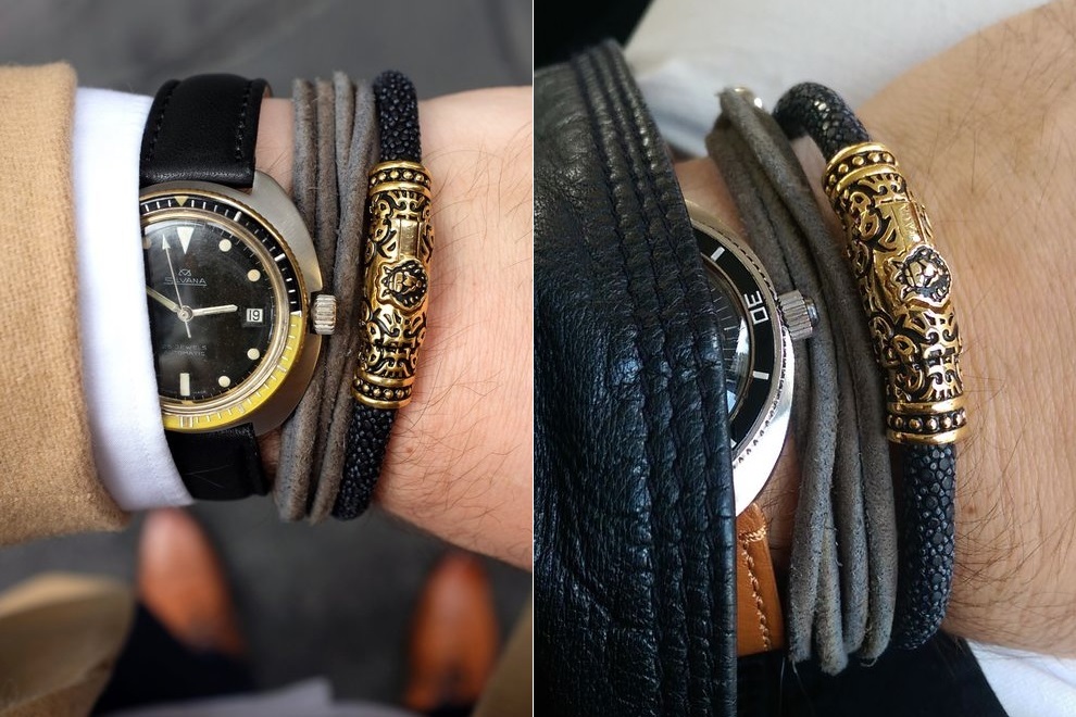 FACA 18k Gold Bracelet with Black Leather (1)