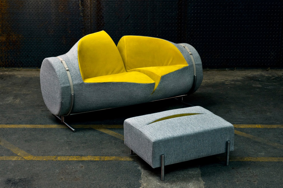 Slashed Sofa and Ottoman by Charlotte Kingsnorth